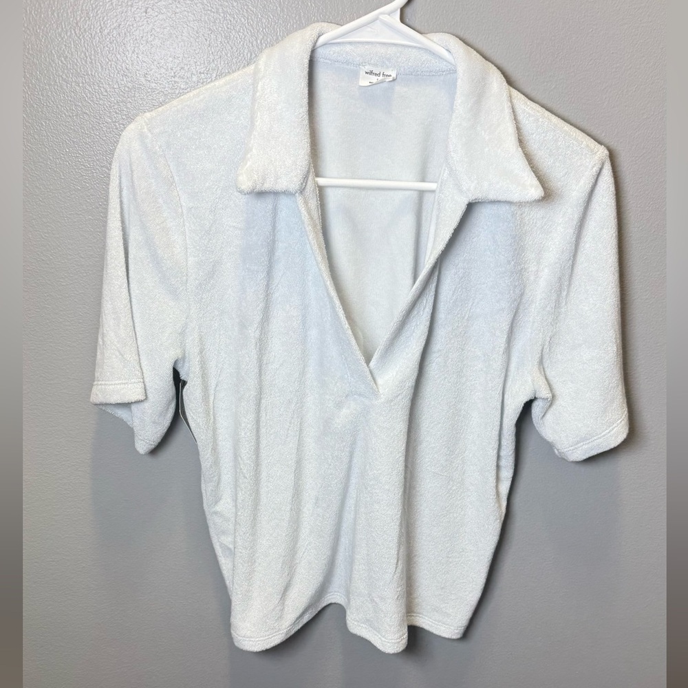 Aritzia Wilfred Free NEW Light Blue Short Sleeve Terry‎ Cloth Shirt Size Small